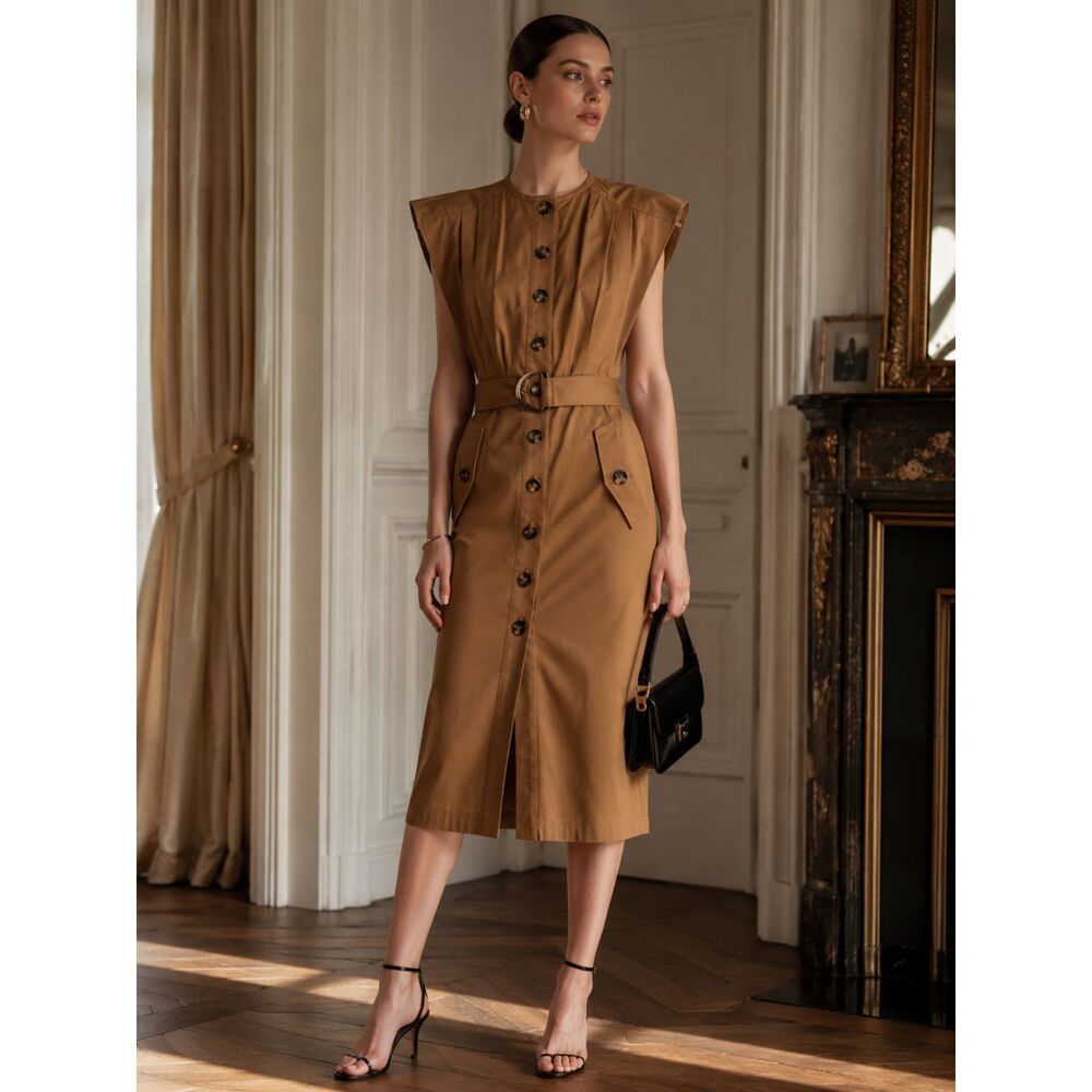 NWT. Carolina Herrera Stretch Cotton Shirt Dress Belted Sz 8